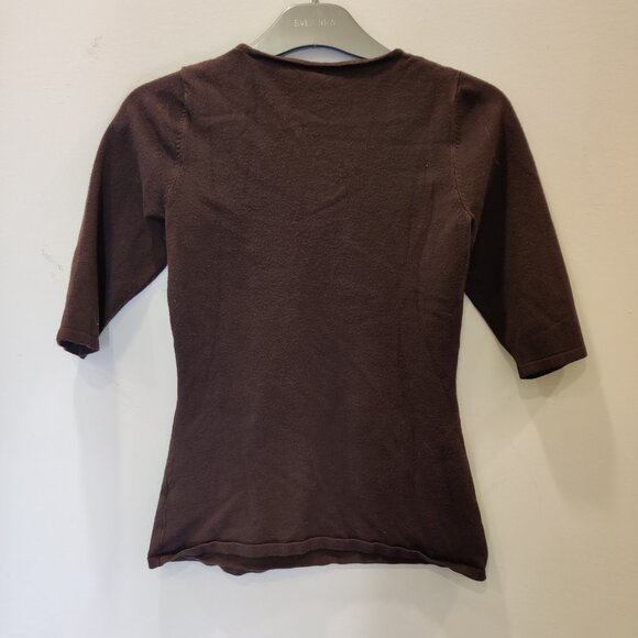 Chocolate Brown 3/4 Sleeve Scoop Neck Stretch Top | Brown | XS - Picture 4 of 5